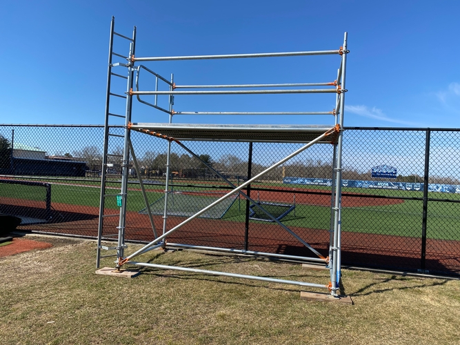 A raised platform for cameras at URI baseball's Bill Beck Field